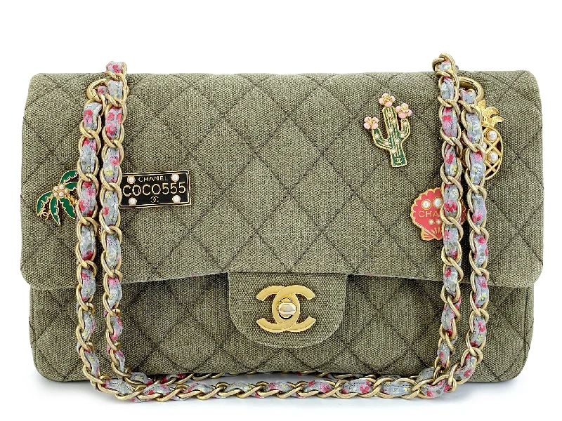 Chanel Quilted Leather Shoulder Bag for FashionistasChanel 17C Coco Cuba Khaki Medium Classic Double Flap Bag GHW CPX