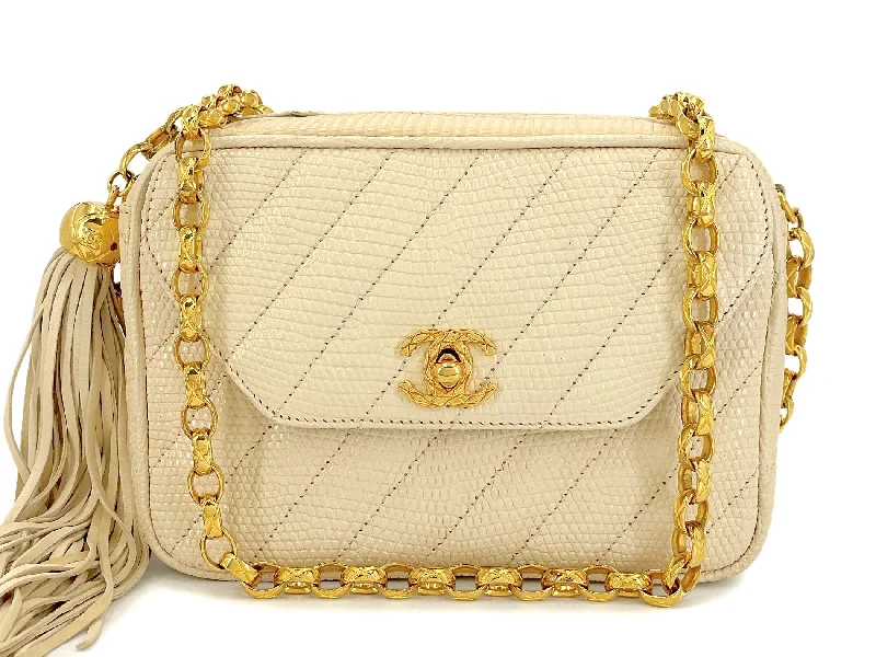 Chanel Handbag with Adjustable Strap for ComfortChanel 1991 Vintage Beige Lizard Mini Flap Camera Bag Beige 24k GHW PXT