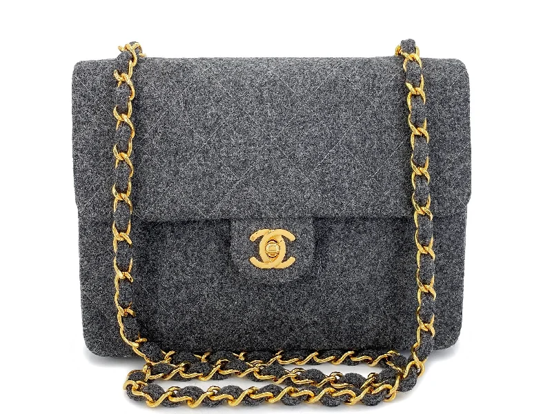 Chanel Colorful Handbag for Spring OutfitsChanel 1991 Vintage Charcoal Gray Quilted Wool 20cm Mini Flap Bag 24k GHW UU4