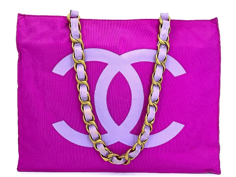 Chanel Luxury Handbag for High - End EventsChanel 1994 Vintage Iconic Fuchsia Pink-Purple Chunky Chain Tote Bag SSO