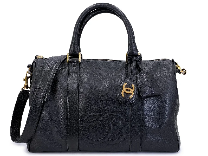 Chanel Classic Flap Bag for Evening PartyChanel 1997 Vintage Black Caviar Duffle Duffel Bowler Bag Small 24k GHW OHL