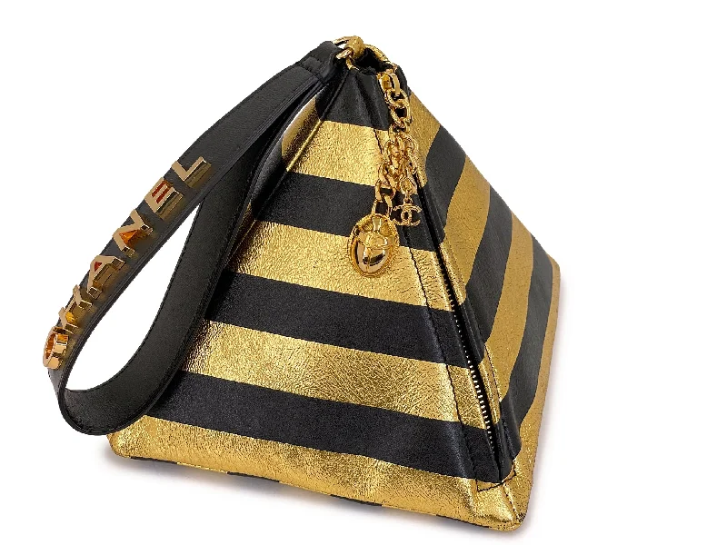 Chanel Luxury Handbag for High - End EventsChanel 19A Egypt Gold Black Leather Pyramid Evening Minaudière Clutch Bag Paris-New York OE9