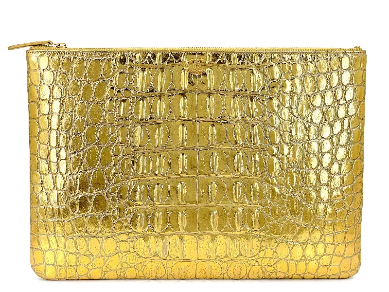 Chanel Quilted Leather Shoulder Bag for FashionistasChanel 19A Egypt Paris-New York Crocodile Print Gold Clutch Bag O Case Large OJJ