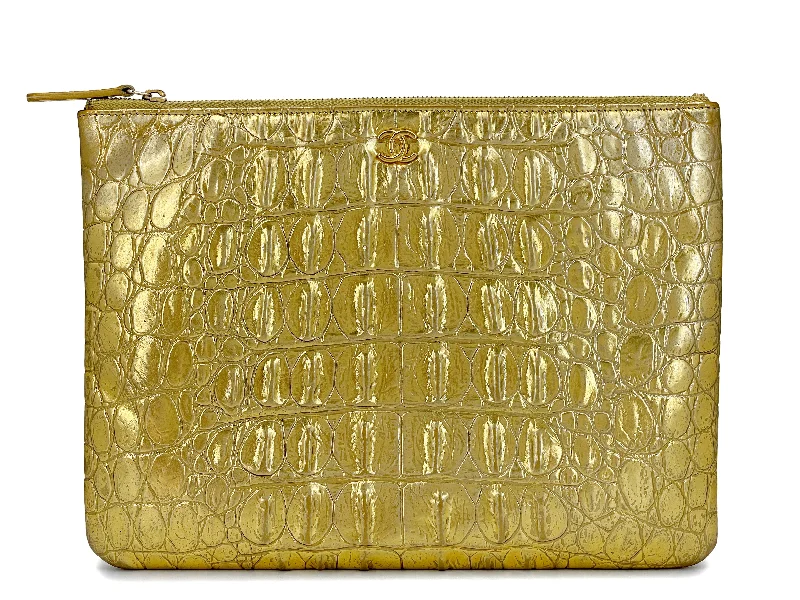 Chanel All - Match Handbag for Versatile StylingChanel 19A Egypt Paris-New York Crocodile Print Gold Clutch O Case Bag Medium OED