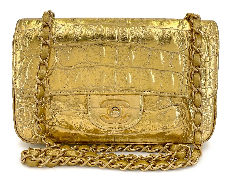 Chanel New Arrival Handbag with Gold HardwareChanel 19A Gold Crocodile Print Egyptian Mini Flap Bag GHW DG1