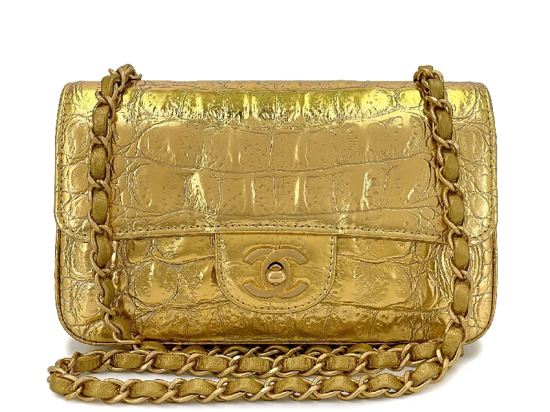 Chanel New Arrival Handbag with Gold HardwareChanel 19A Gold Crocodile Print Egyptian Mini Flap Bag GHW Paris-New York DG1