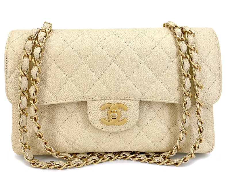 Chanel Limited Edition Handbag for CollectorsChanel 2001 Vintage Mushroom Beige Speckled Caviar Small Classic Double Flap Bag Brushed 24k GHW CF4