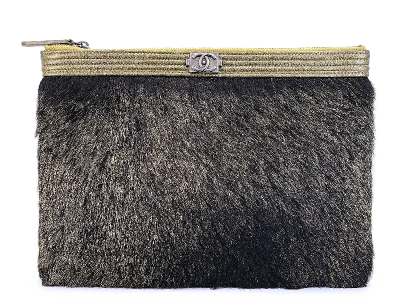 Chanel Classic Flap Bag for Evening PartyChanel 2015 Orylag Fur Aged Gold Pewter O Case Clutch Bag RHW S4U