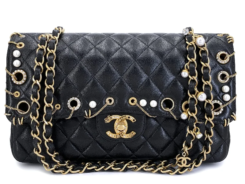 Chanel Black Handbag for Business MeetingsChanel 2019 Piercing Charms Black Medium Classic Double Flap Bag GHW Q90