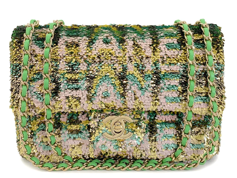 Chanel Medium Tote Bag for Office LadiesChanel 2021 Iconic Green Pastel Letter Sequin Green Rectangular Mini Flap Bag GHW 2EE