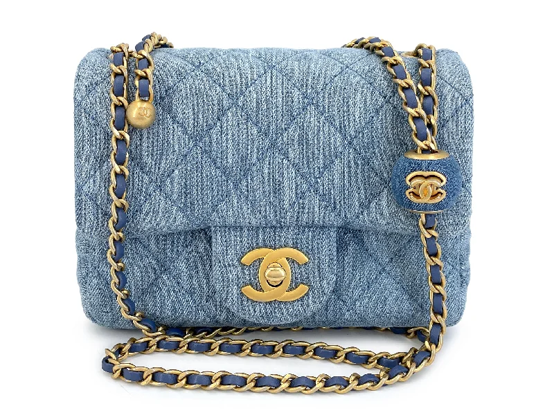 Chanel Black Handbag for Business MeetingsChanel 22C Blue Denim Pearl Crush Square Mini Flap Bag GHW 93E