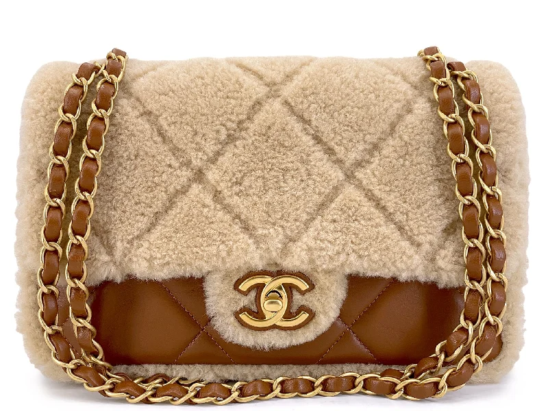 Chanel Designer Handbag with Unique DesignChanel 24K Brown Shearling Medium Flap Bag GHW DW7