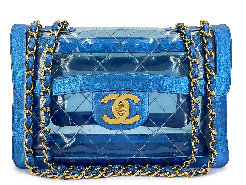 Chanel Chain Strap Handbag for Everyday UseChanel 95P Vintage "Barbie" Maxi Flap Metallic Blue Bag 24k GHW Classic PCI