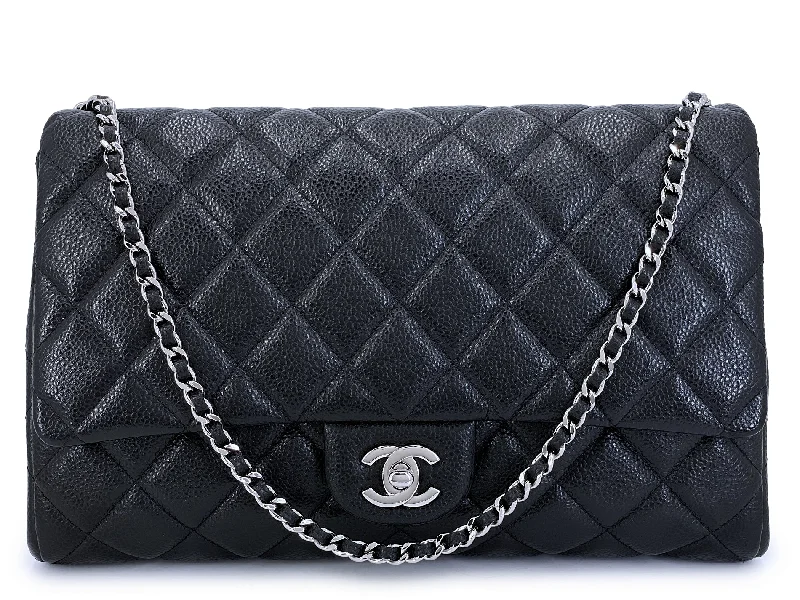 Chanel Classic Flap Bag for Evening PartyChanel Black Caviar Clutch with Chain Timeless Flap Bag SHW 2012