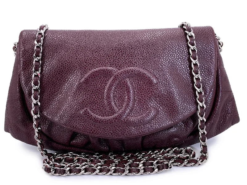 Chanel Handbag with Adjustable Strap for ComfortChanel Caviar Wine Burgundy Half Moon WOC Wallet on Chain Flap Bag B34