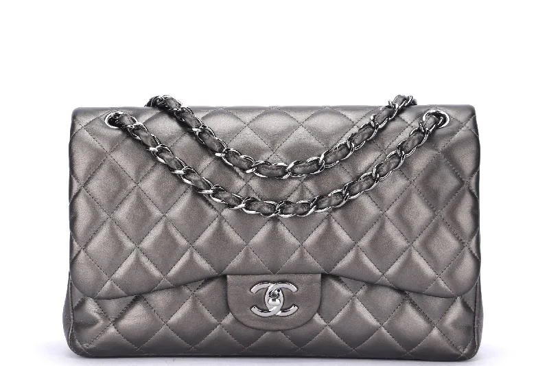 Chanel Medium Tote Bag for Office LadiesChanel Classic Flap (1879xxxx) Jumbo Size, Metallic Grey Lambskin, Silver Hardware, with Dust Cover & Box, no Card