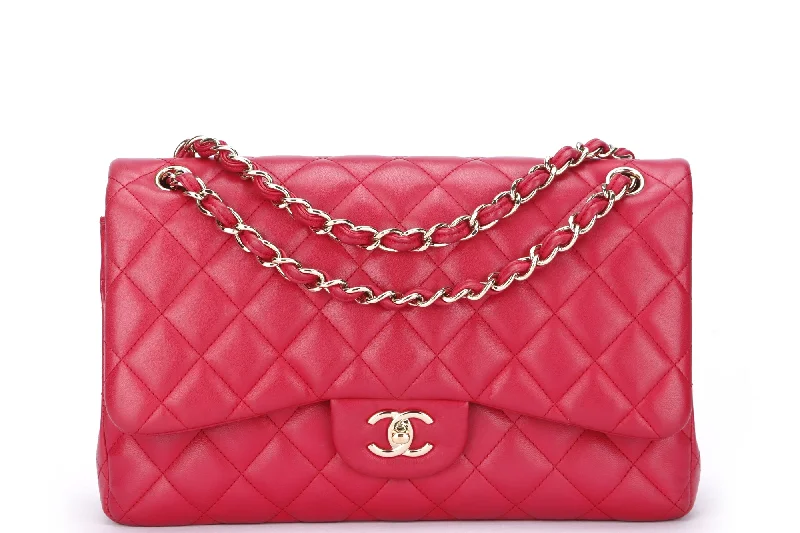 Chanel Handbag with Adjustable Strap for ComfortChanel Classic Flap (2195xxxx) Jumbo Size, Pink Color Lambskin, Light Gold Hardware, no Card & Dust Cover