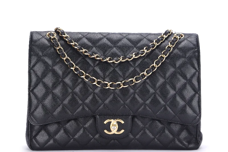 Chanel Luxury Handbag for High - End EventsCHANEL CLASSIC FLAP MAXI (1971xxxx) BLACK CAVIAR LEATHER, GOLD HAREDWARE, WITH CARD, NO DUST COVER