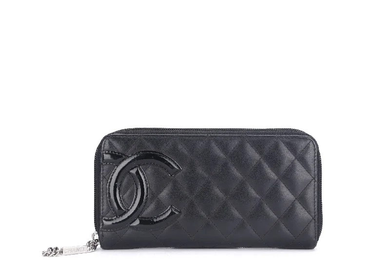 Chanel Quilted Leather Shoulder Bag for FashionistasCHANEL COCO LONG WALLET (1835xxxx) BLACK LAMBSKIN SILVER HARDWARE, NO BOX