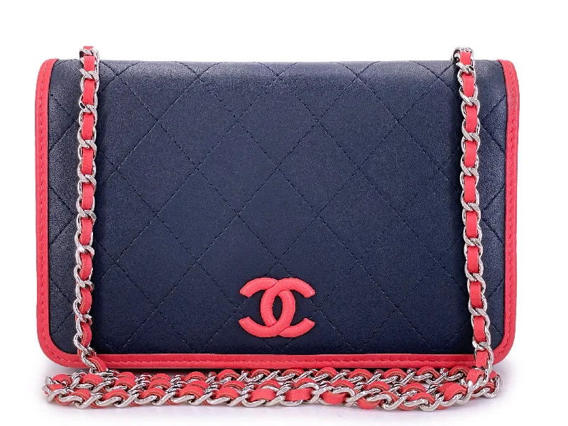 Chanel Classic Flap Bag for Evening PartyChanel Navy and Coral Pink Covered CC Wallet on Chain WOC Bag Pristine