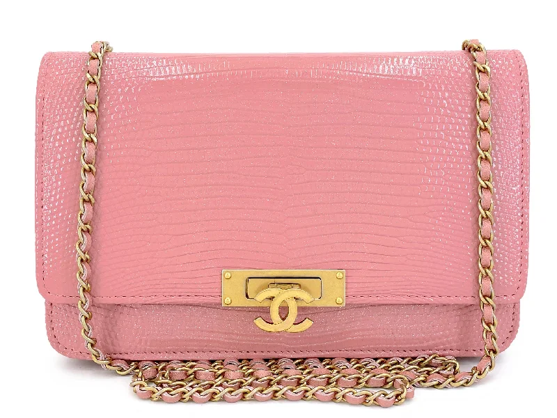 Chanel Handbag with Adjustable Strap for ComfortChanel Pink Iridescent Lizard Golden Class WOC Wallet on Chain Flap Bag HK5