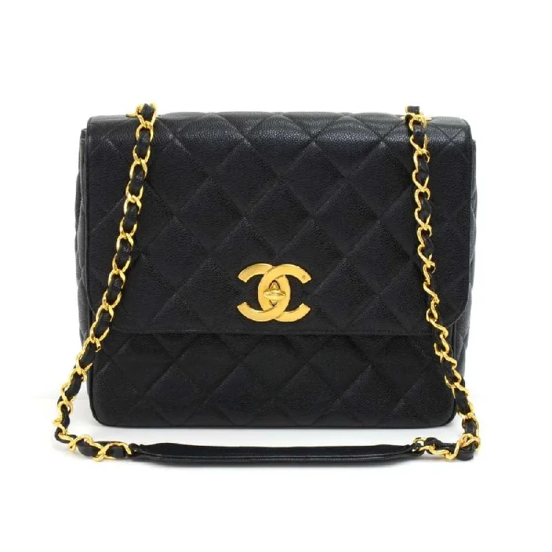 Chanel Chain Strap Handbag for Everyday UseLarge Single Flap Quilted Caviar Leather Shoulder Bag