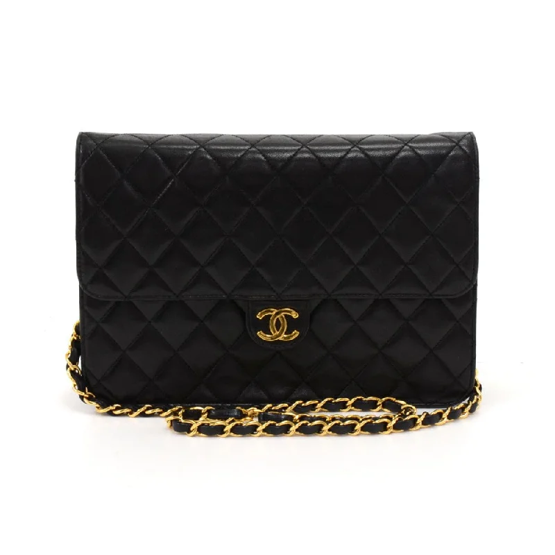 Chanel Black Handbag for Business MeetingsTall Single Flap Quilted Lambskin Leather Shoulder Bag