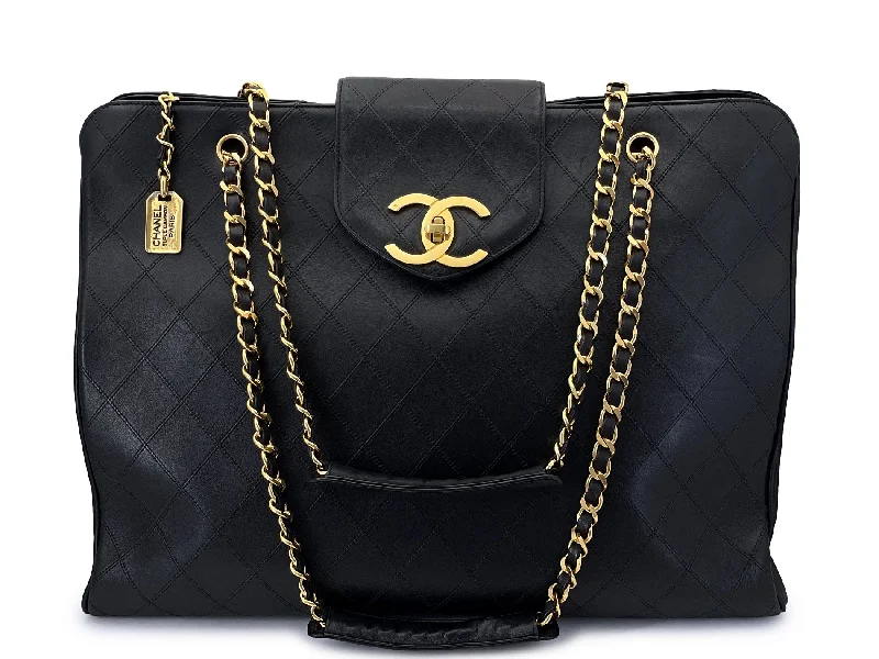 Chanel New Arrival Handbag with Gold HardwareChanel Supermodel Tote Bag Vintage 1994 Black Quilted XL Weekender 24k GHW WR2