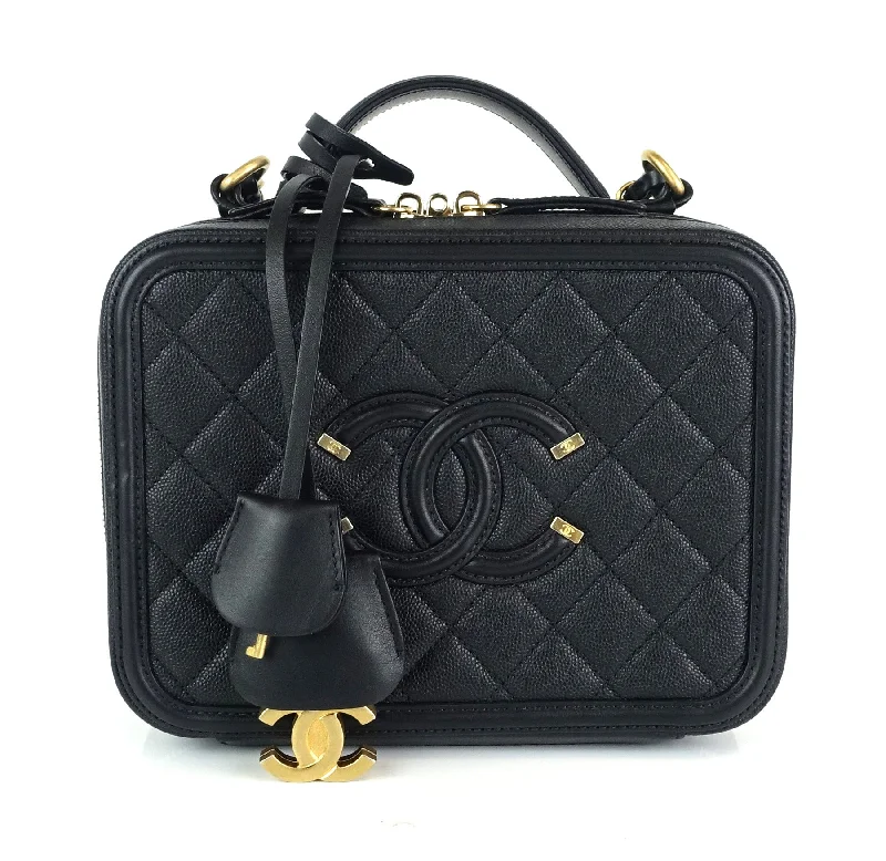 Chanel Medium Tote Bag for Office LadiesCC Filigree Quilted Caviar Leather Medium Vanity Case