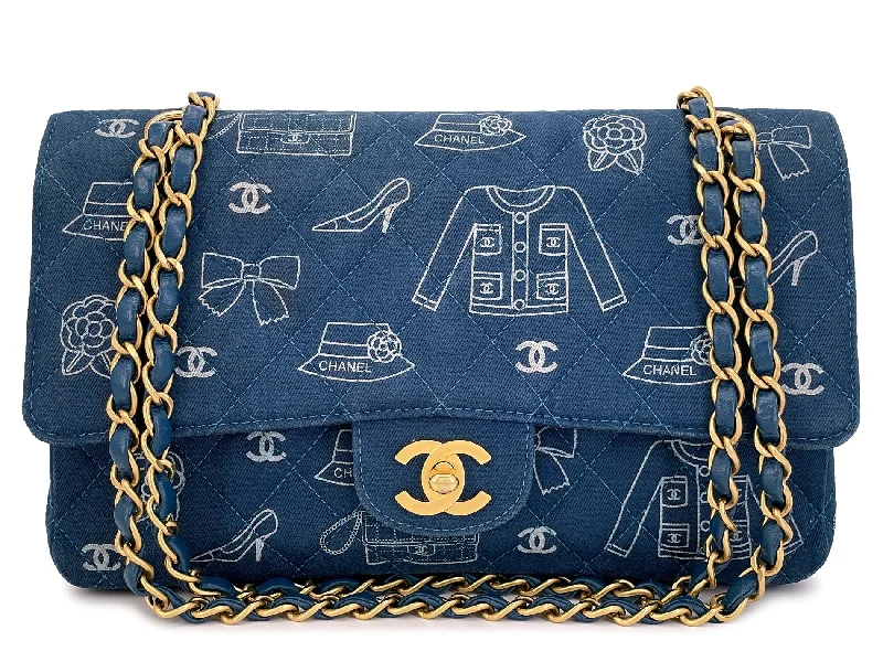 Chanel Chain Strap Handbag for Everyday UseChanel Vintage Blue Denim ICONS Medium Flap Bag Classic 2003 Printed Canvas 24k GHW 6A3