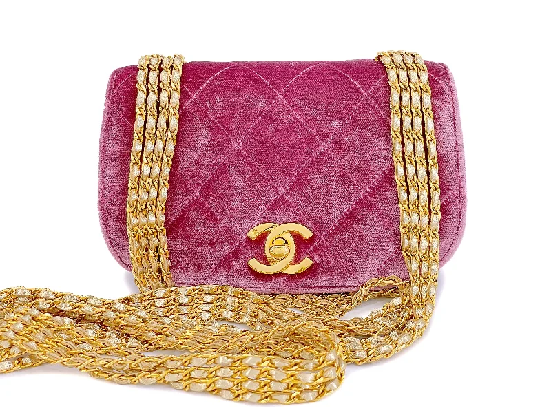 Chanel Designer Handbag with Unique DesignChanel Vintage Mauve Pink Velvet Evening Bag Quadruple Chain 24k GHW 1996 CCU