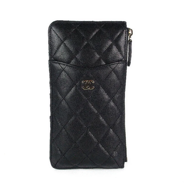 Chanel Handbag with Adjustable Strap for ComfortQuilted Caviar Leather Classic Flat Wallet