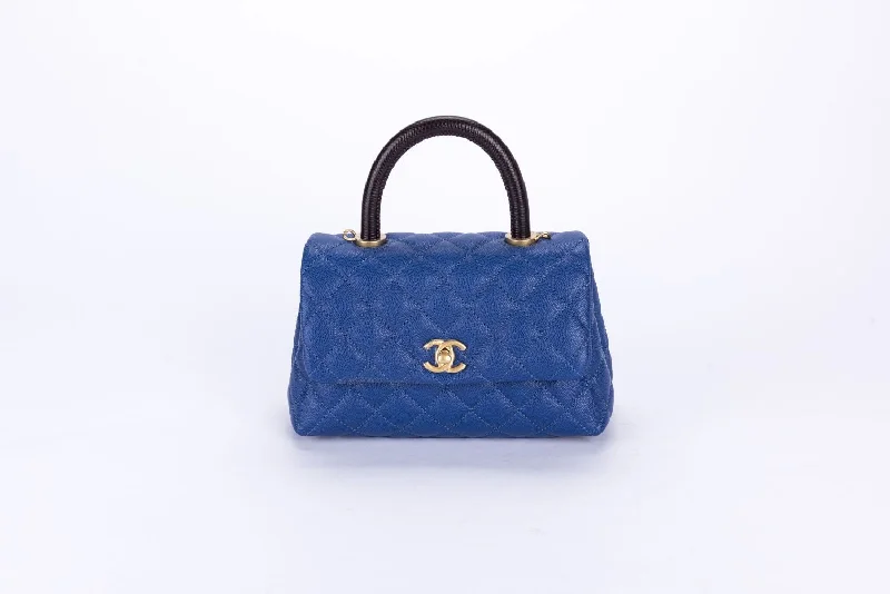 Chanel Small Crossbody Bag for TravelChanel Mini Coco Handle Blue Color with Card, Strap, Dust Cover & Box