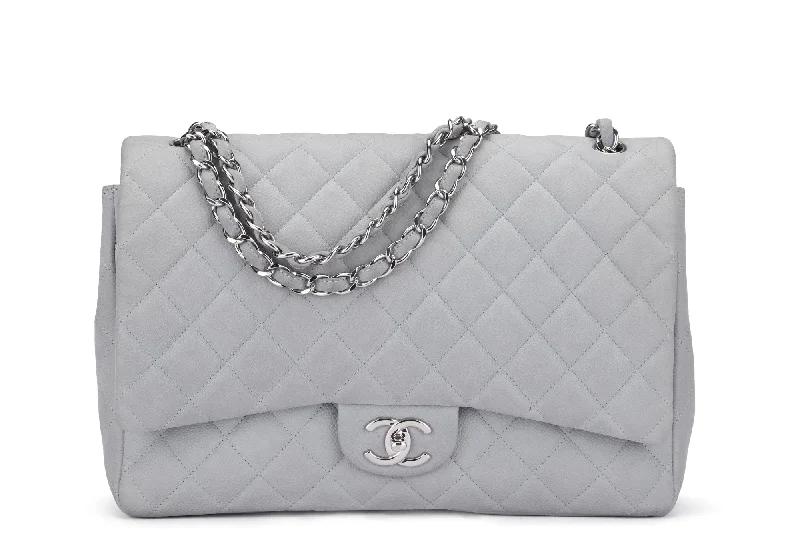 Chanel Luxury Handbag for High - End EventsChanel Classic Flap Maxi (1739xxxx) Grey Caviar Leather, Silver Hardware, with Card, Dust Cover & Box