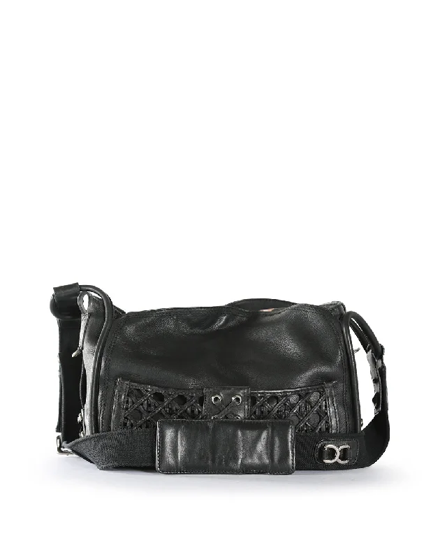 High - fashion Christian Dior bags with a geometric patternCHRISTIAN DIOR Black Leather Crossbody Bag