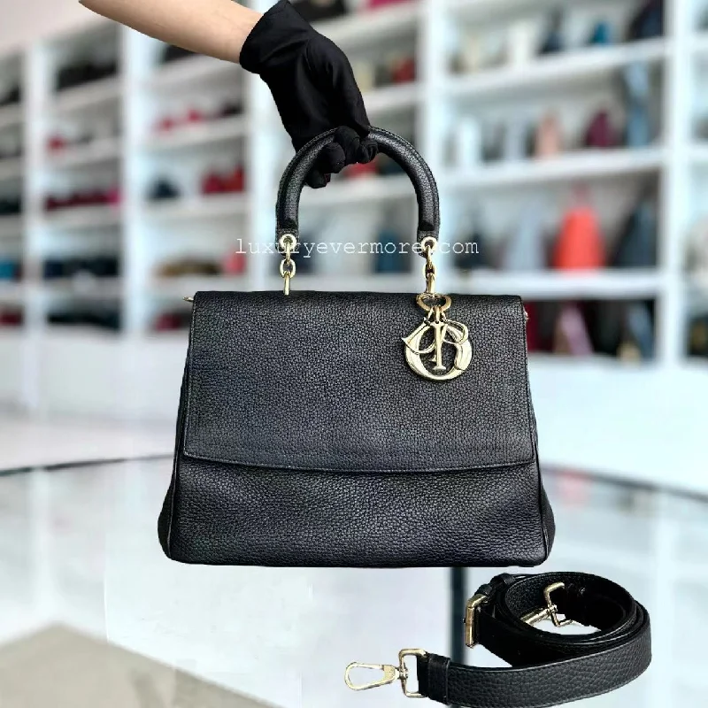 Christian Dior bags with a detachable coin purse insideBe Medium Flap Grained Calfskin Black Golden Hardware