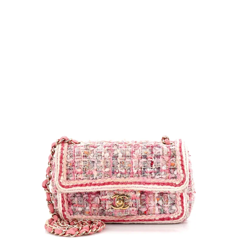 Classic Single Flap Bag Braided Quilted Tweed Mini