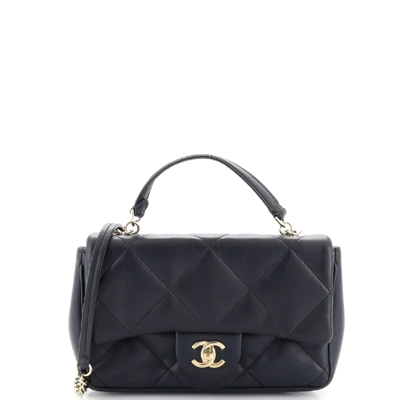 Classic Single Flap Top Handle Bag Quilted Lambskin Mini