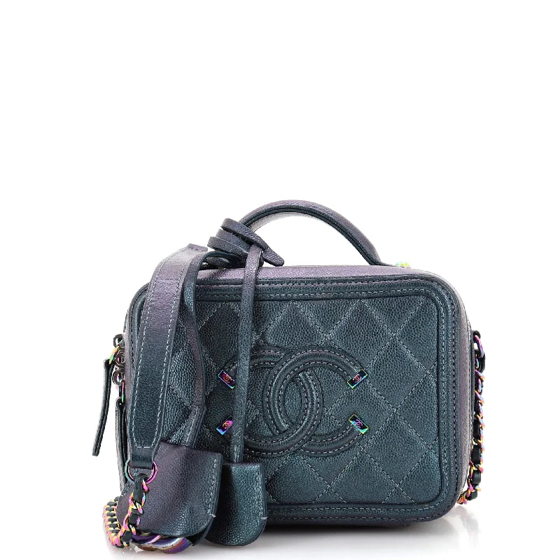 Filigree Vanity Case Quilted Iridescent Caviar Small