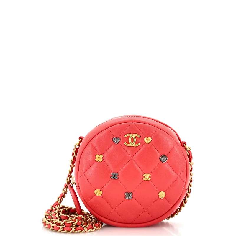 Lucky Charms Round Clutch With Chain Quilted Lambskin Mini