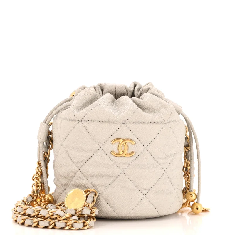 Medallion Charms Drawstring Bucket Bag Quilted Caviar Mini