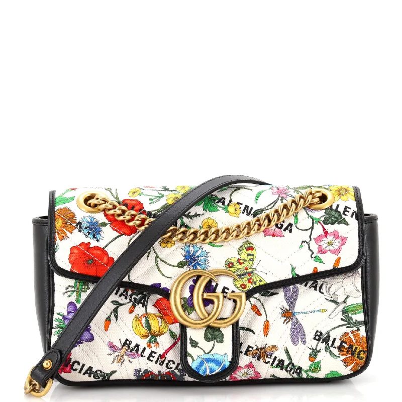 x Balenciaga The Hacker Project GG Marmont Flap Bag Matelasse Floral Canvas Small