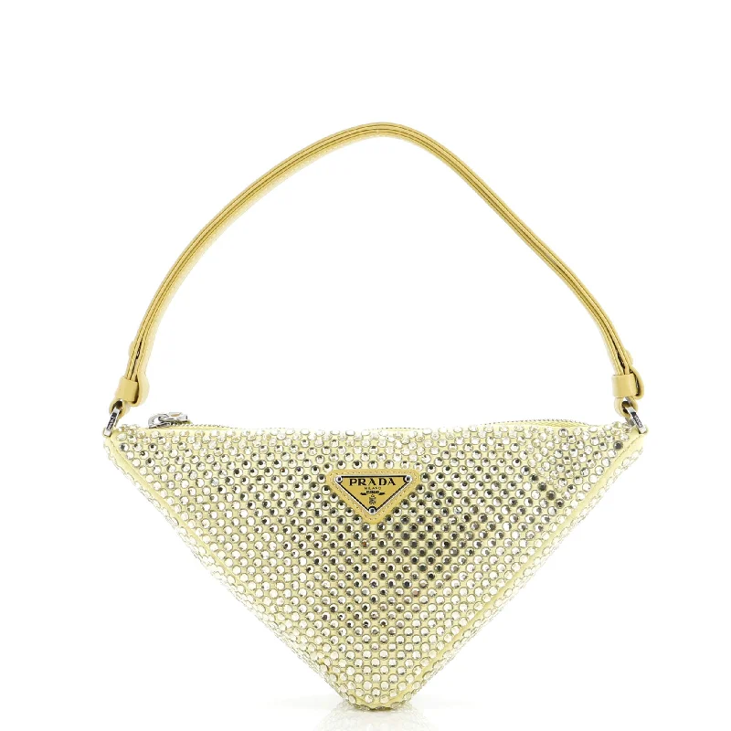 Triangle Top Handle Pouch Bag Crystal Embellished Satin Mini