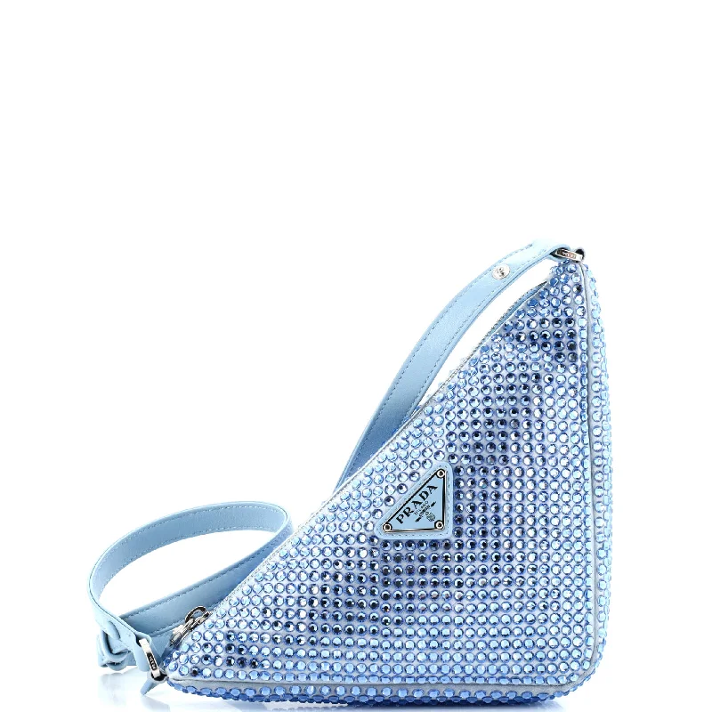 Triangle Top Handle Pouch Bag Crystal Embellished Satin Mini