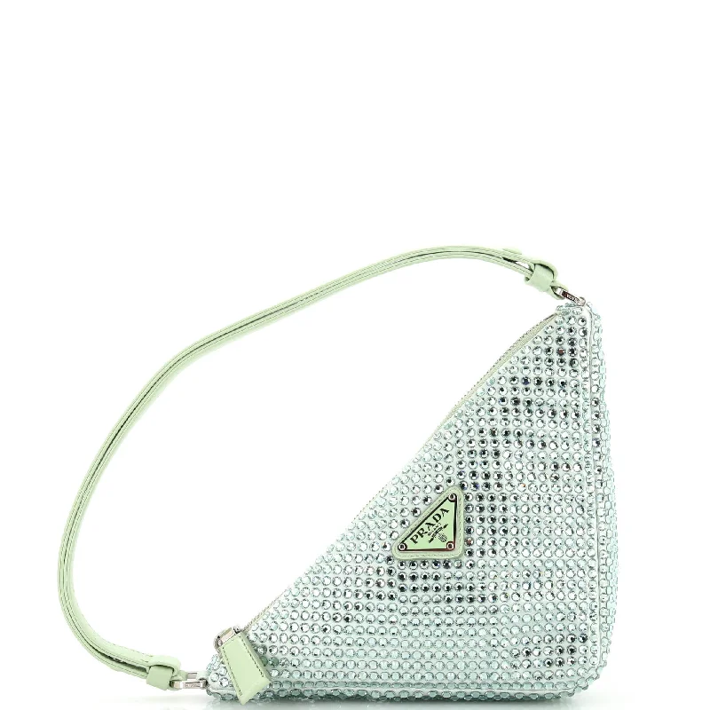 Triangle Top Handle Pouch Bag Crystal Embellished Satin Mini